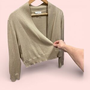 Cute Calvin Klein lightweight golden sparkle crop open front sweater cape